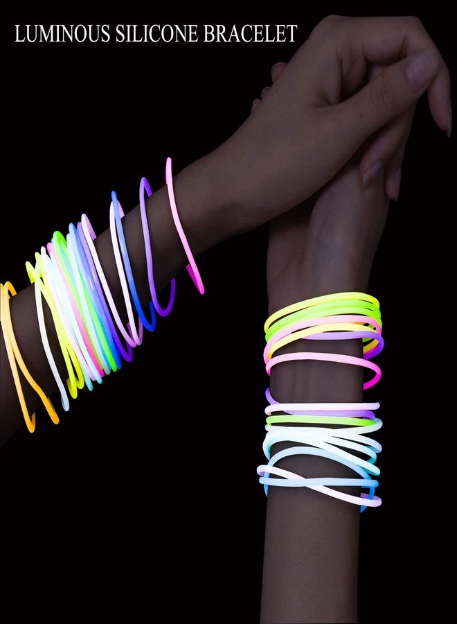Jolbndcv Glow in Dark Jelly Bracelets 100Pcs - 80s Colorful Neon Retro Rock Pop Star Rainbow Diva Disco Gel Stretchable Bands - Image 4